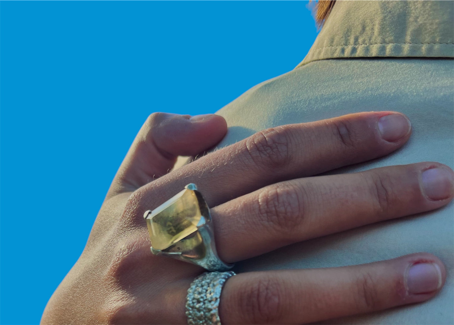 Silver cocktail ring with citrine